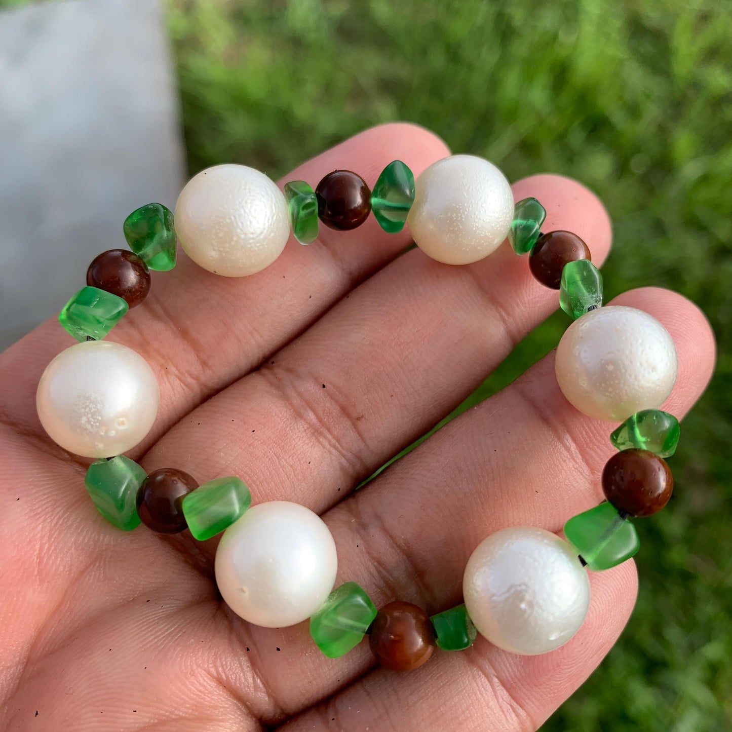 Real South Sea Pearl Bracelet Stone and Wood Accent, 13mm Var-1