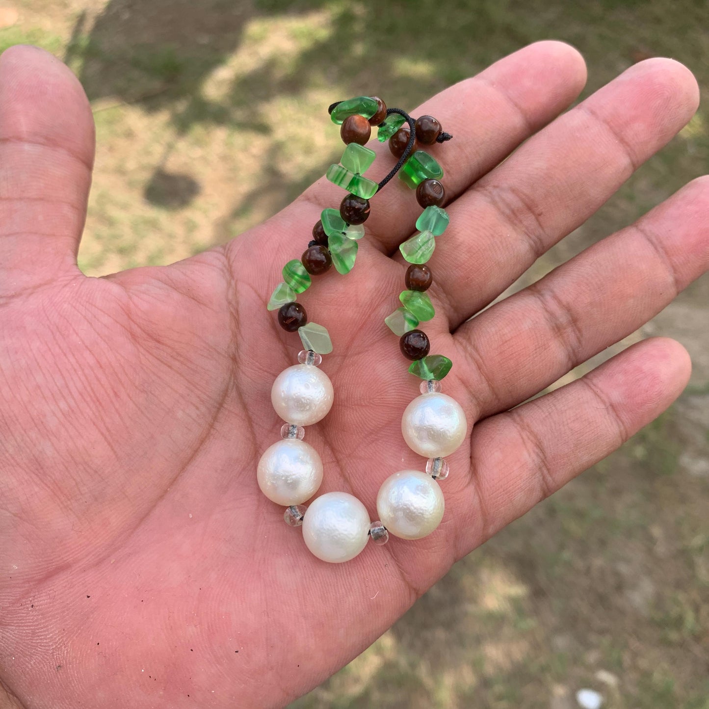 Real South Sea Pearl Bracelet Stone and Wood Accent, 12mm GR-4