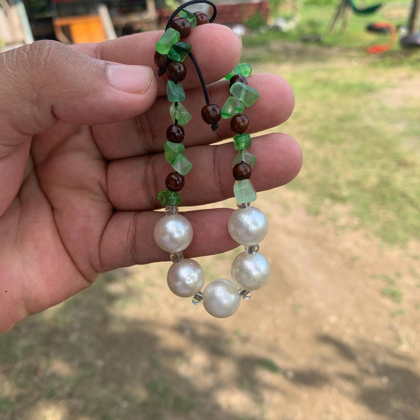 Real South Sea Pearl Bracelet Stone and Wood Accent, 12mm GR-4