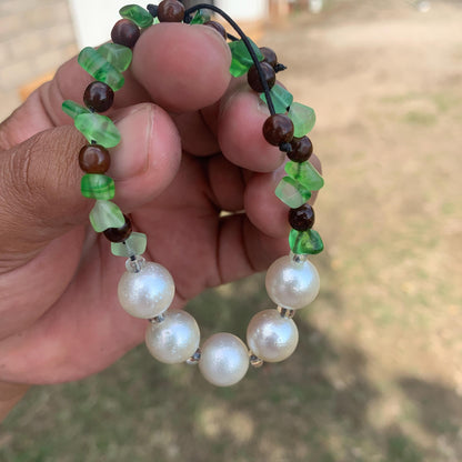 Real South Sea Pearl Bracelet Stone and Wood Accent, 12mm GR-4