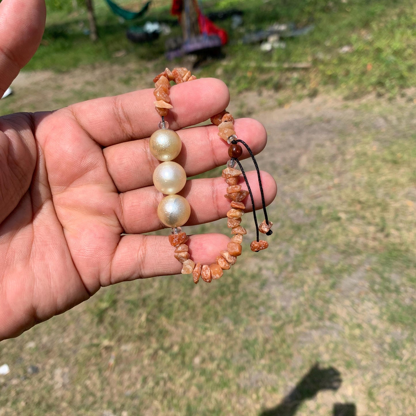 Real South Sea Pearl Bracelet With Stone and Wood Real Seawater Saltwater Pearl Stone Wood Bracelet BoZorX GR-A