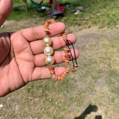 Real South Sea Pearl Bracelet With Stone and Wood Real Seawater Saltwater Pearl Stone Wood Bracelet BoZorX GR-A