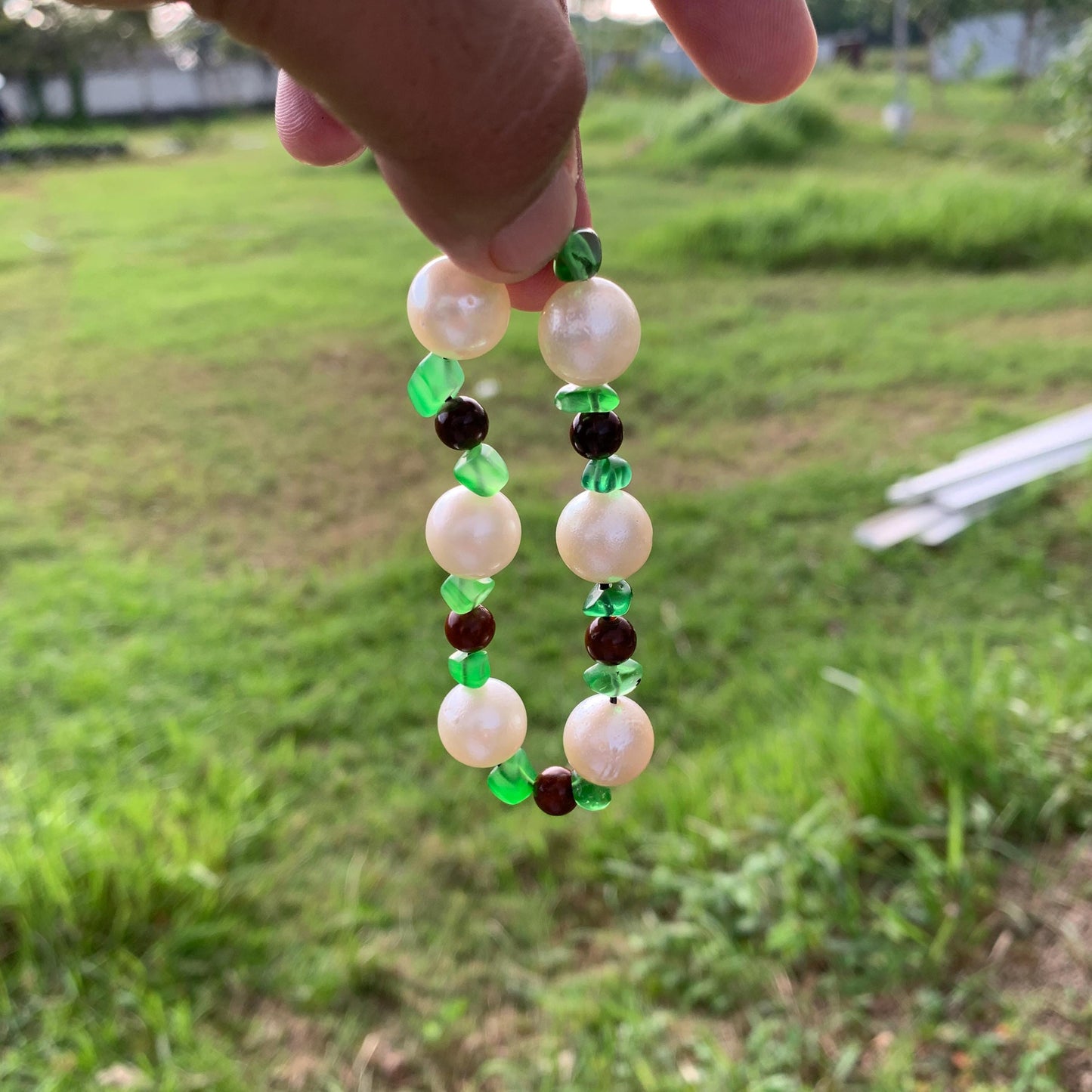 Real South Sea Pearl Bracelet Stone and Wood Accent, 13mm Var-1