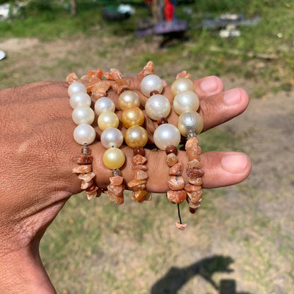 Real South Sea Pearl Bracelet With Stone and Wood Real Seawater Saltwater Pearl Stone Wood Bracelet BoZorX GR-A