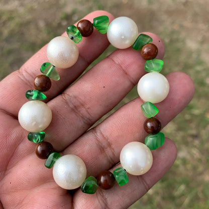 Real South Sea Pearl Bracelet Stone and Wood Accent, 13mm Var-1