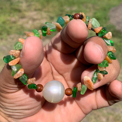 Real South Sea Pearl Bracelet Stone and Wood Accent, 16.4mm BSP-2