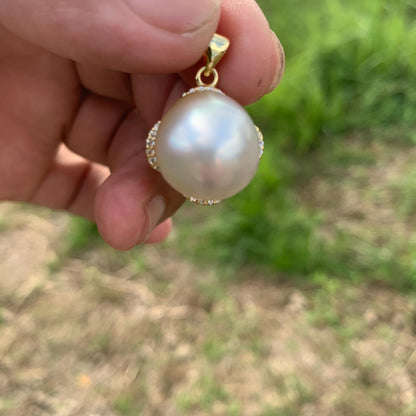 Real south sea pearl saltwater pearl seawater pearl Pendant BoZorX Pearl Size 15-15.5mm L-3