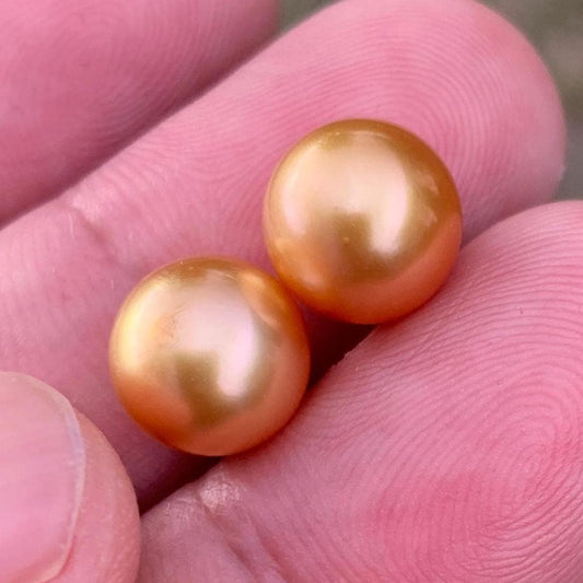 9.6mm Golden South Sea Pearl Pair High Grade Loose Gemstones PP3-8