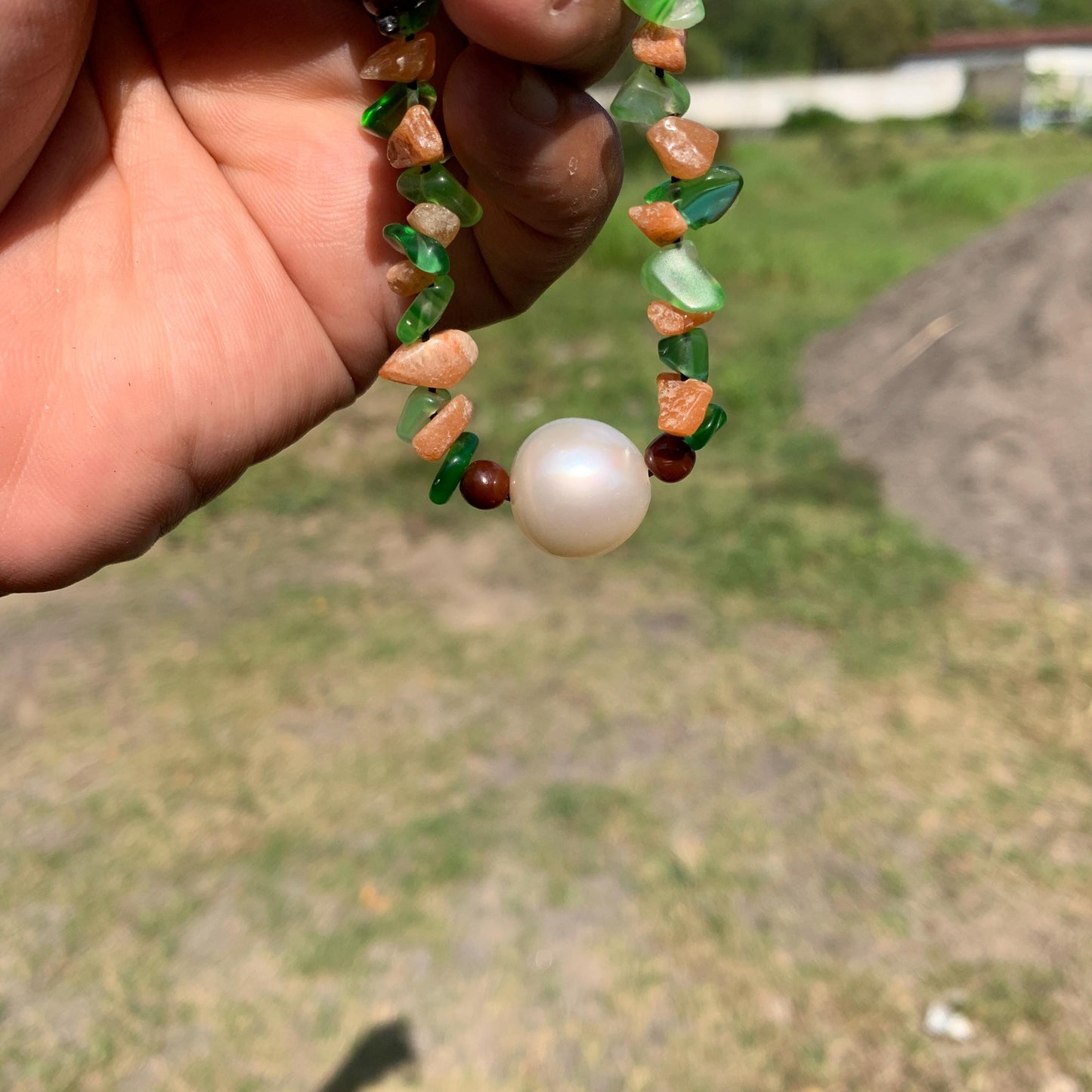 Real South Sea Pearl Bracelet Stone and Wood Accent, 16.4mm BSP-2