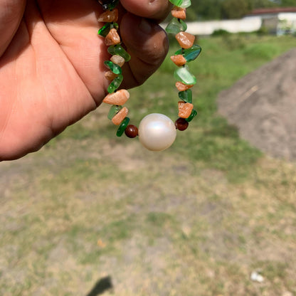 Real South Sea Pearl Bracelet Stone and Wood Accent, 16.4mm BSP-2