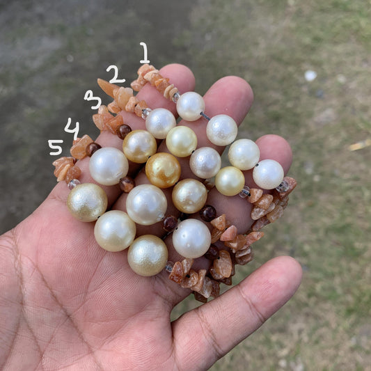 Real South Sea Pearl Bracelet With Stone and Wood Real Seawater Saltwater Pearl Stone Wood Bracelet BoZorX GR-A