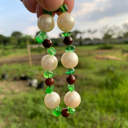 Real South Sea Pearl Bracelet Stone and Wood Accent, 13mm Var-1