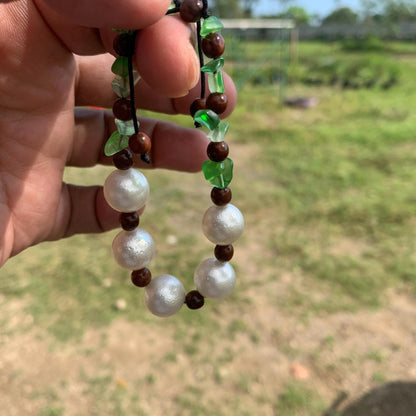 Real South Sea Pearl Bracelet Stone and Wood Accent, 12mm GR-5