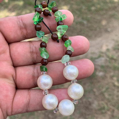 Real South Sea Pearl Bracelet Stone and Wood Accent, 12mm GR-4