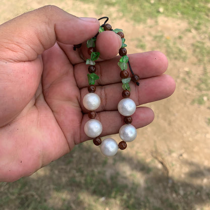 Real South Sea Pearl Bracelet Stone and Wood Accent, 12mm GR-5
