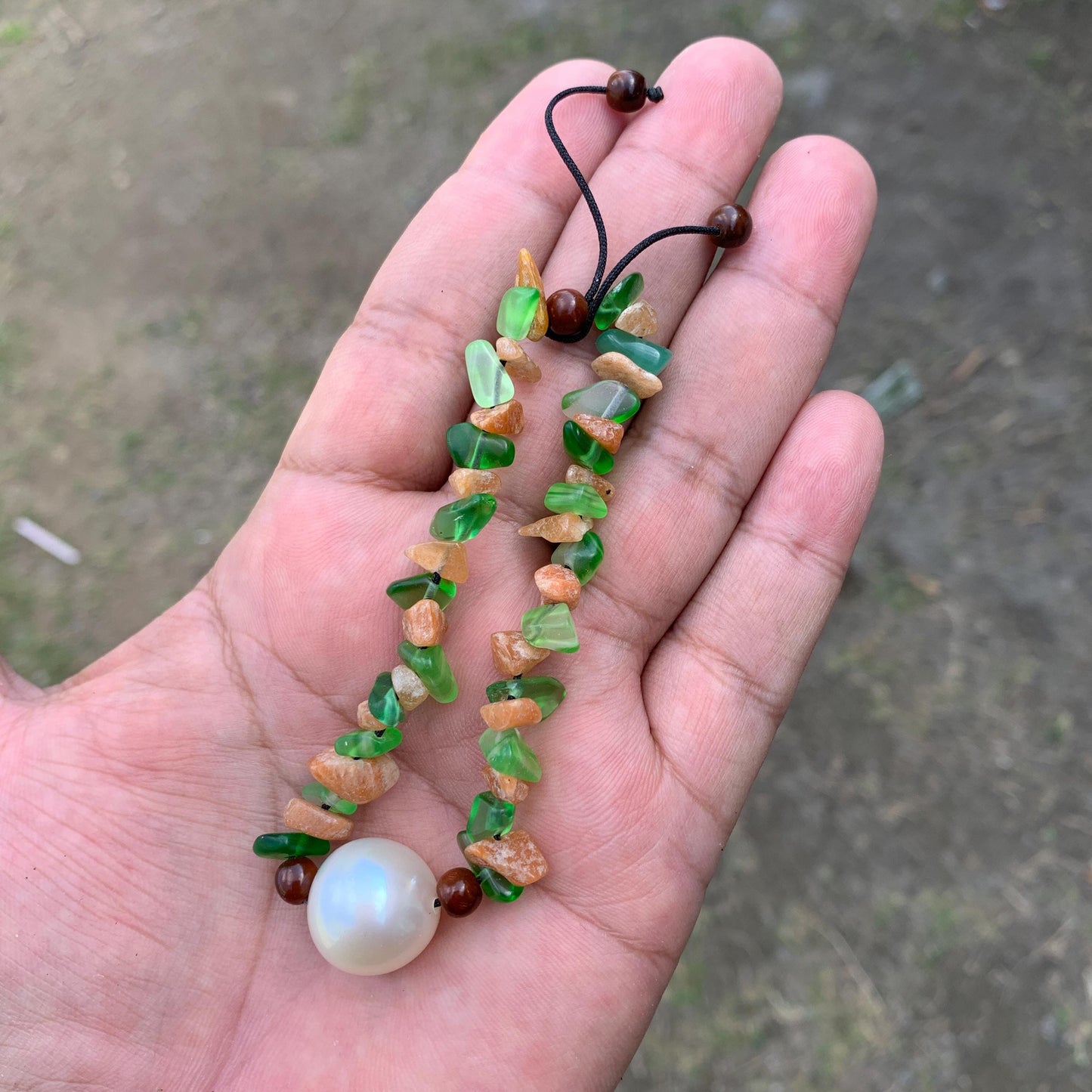 Real South Sea Pearl Bracelet Stone and Wood Accent, 16.4mm BSP-2