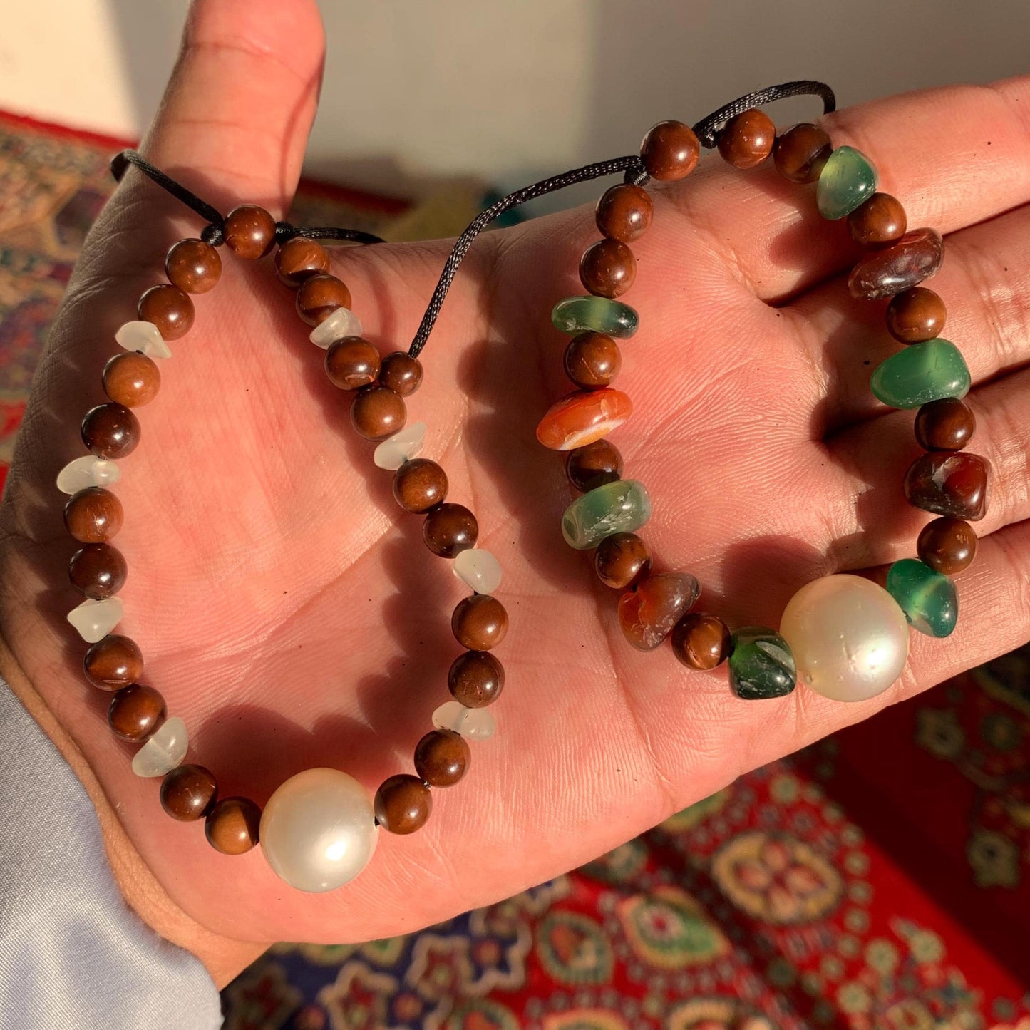 South Sea Pearl Bracelet Stone & Wood Accent - BoZorX Var-2