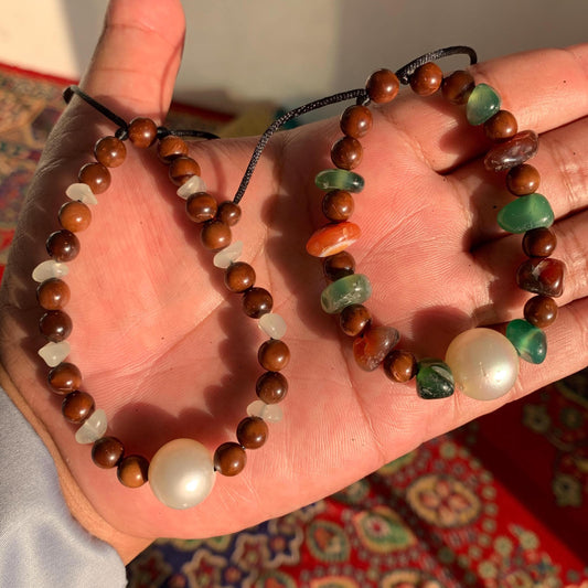 South Sea Pearl Bracelet Stone & Wood Accent - BoZorX Var-2