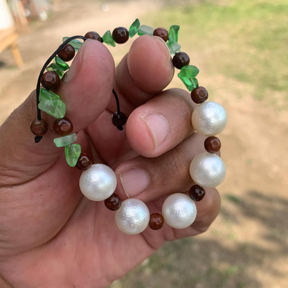 Real South Sea Pearl Bracelet Stone and Wood Accent, 12mm GR-5