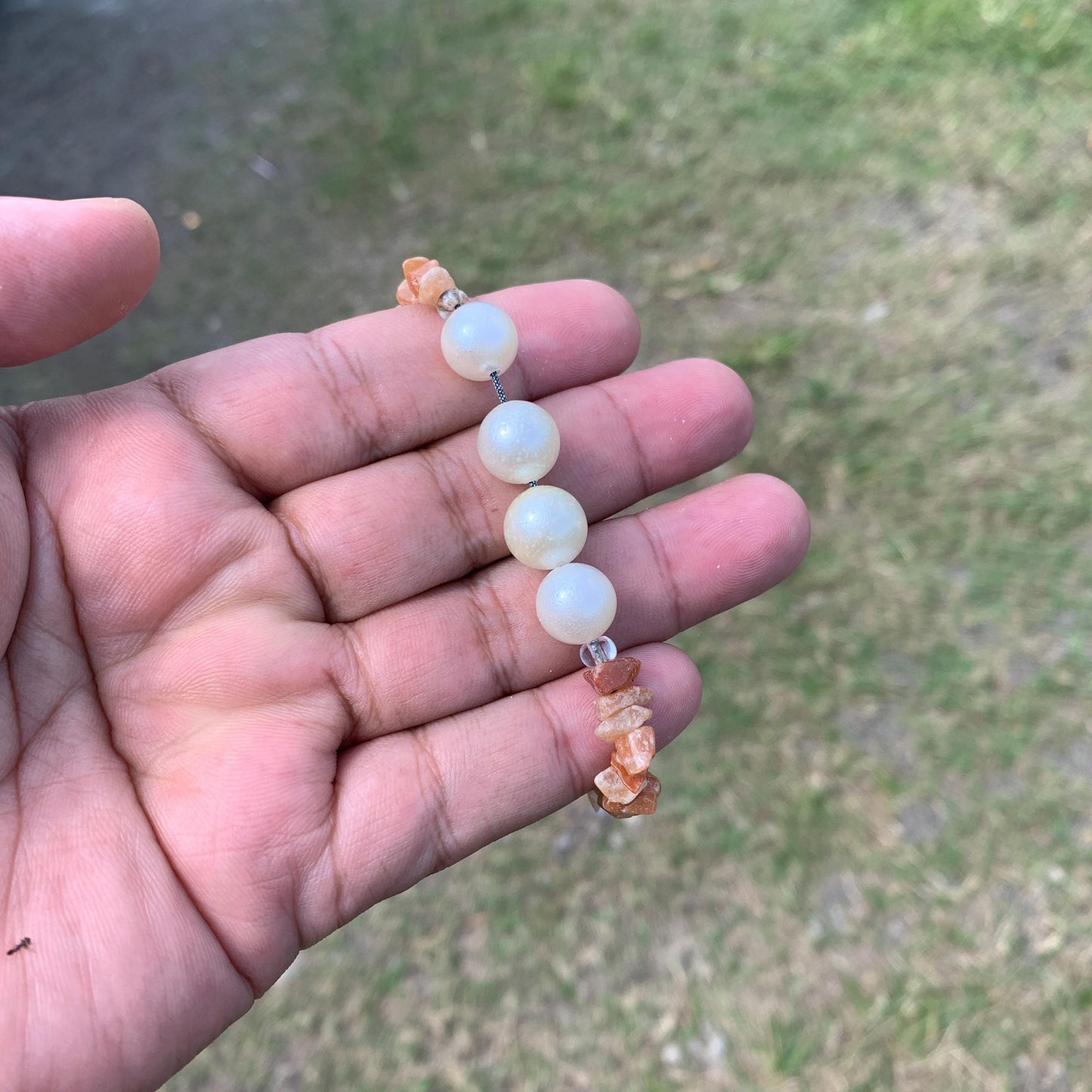 Real South Sea Pearl Bracelet With Stone and Wood Real Seawater Saltwater Pearl Stone Wood Bracelet BoZorX GR-A