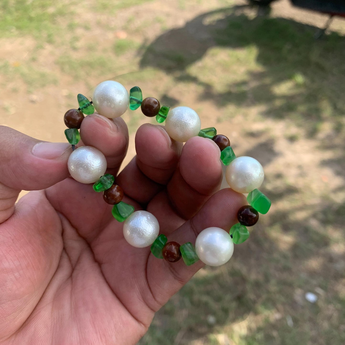 Real South Sea Pearl Bracelet Stone and Wood Accent, 12.5mm GR-6