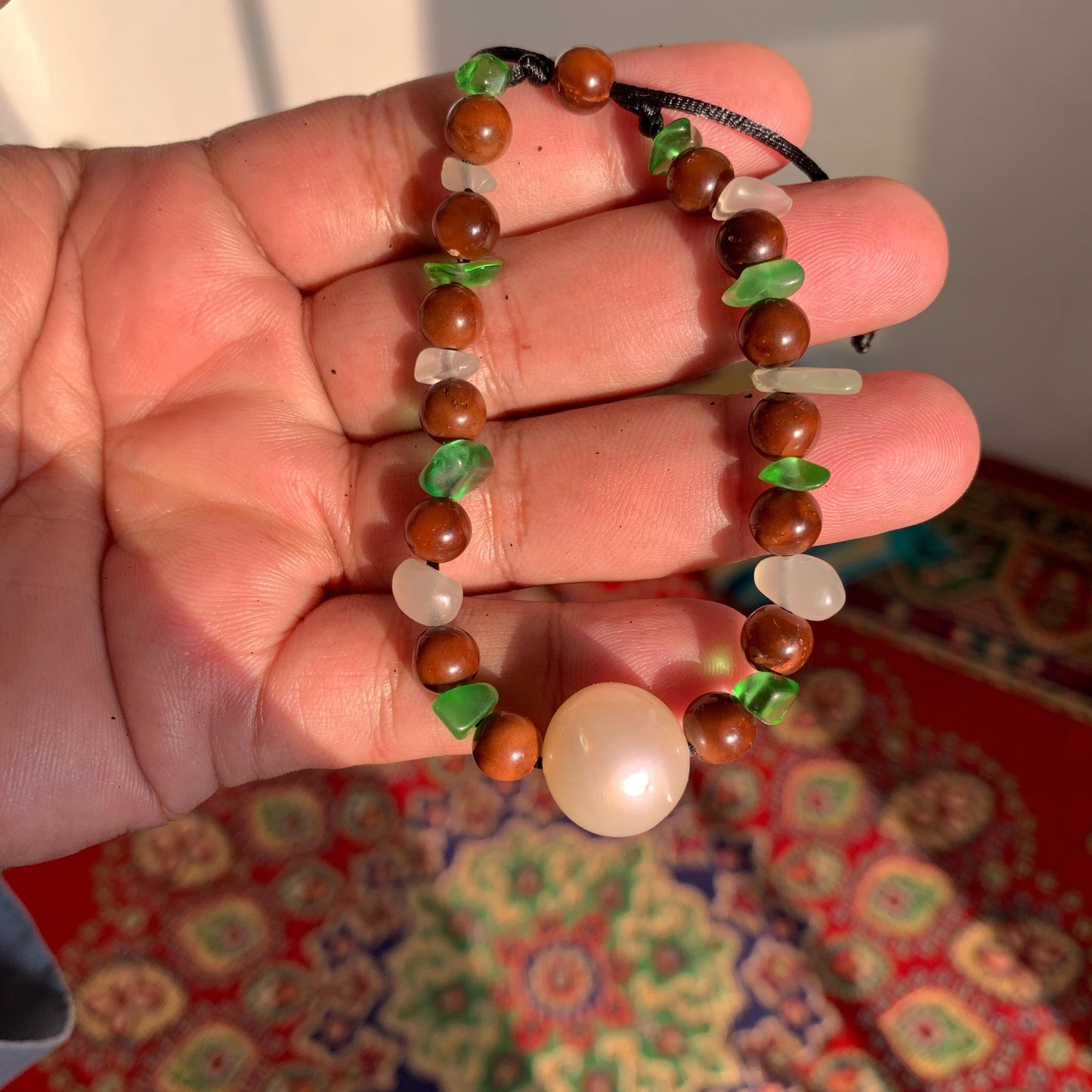 South Sea Pearl Bracelet Stone & Wood Accent - BoZorX Var-2