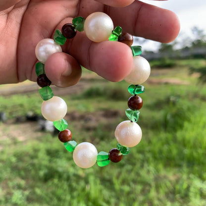 Real South Sea Pearl Bracelet Stone and Wood Accent, 13mm Var-1