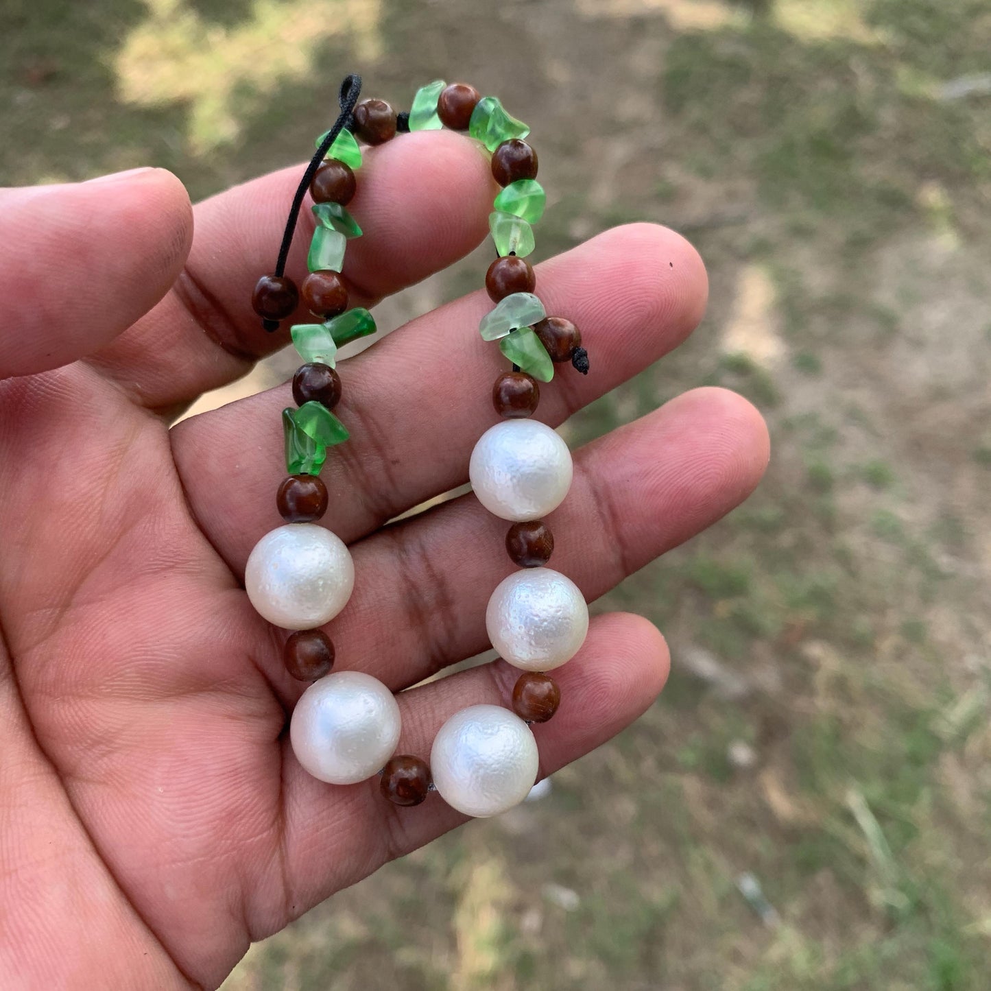 Real South Sea Pearl Bracelet Stone and Wood Accent, 12mm GR-5