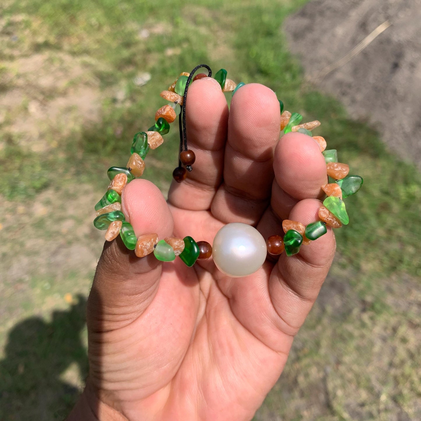 Real South Sea Pearl Bracelet Stone and Wood Accent, 16.4mm BSP-2