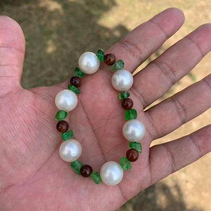 Real South Sea Pearl Bracelet Stone and Wood Accent, 12.5mm GR-6