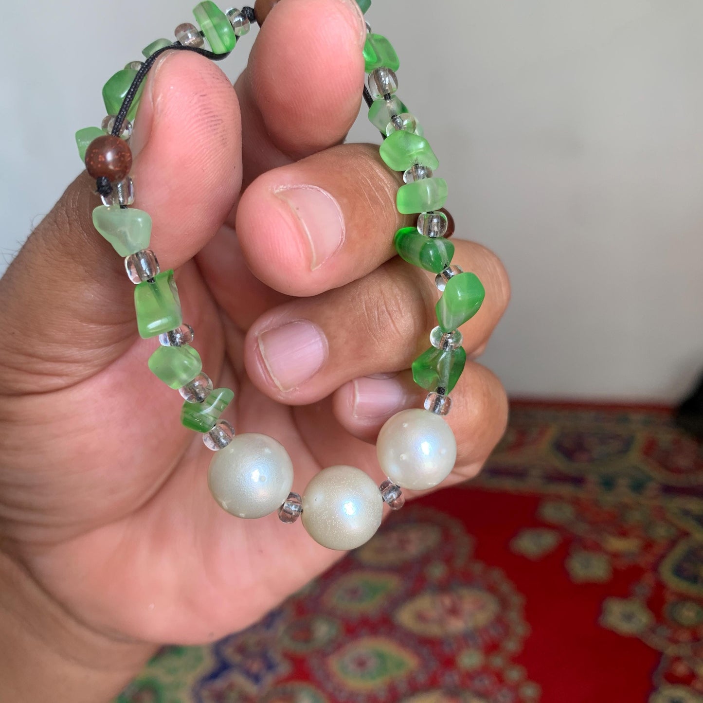 Real South Sea Pearl Bracelet Stone and Wood Accent, 12mm GR-7