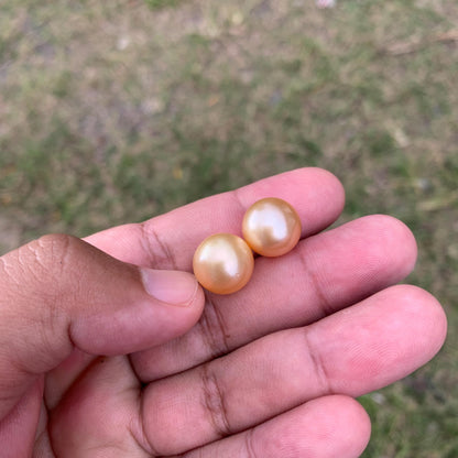 2 Pcs 13mm Golden South Sea Pearl Pair High Grade Loose Gemstones PP3-3