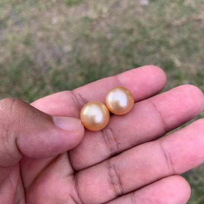 2 Pcs 13mm Golden South Sea Pearl Pair High Grade Loose Gemstones PP3-3