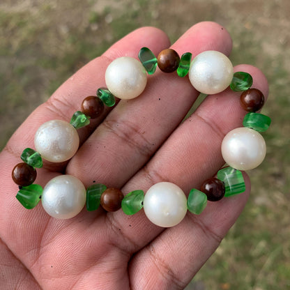 Real South Sea Pearl Bracelet Stone and Wood Accent, 13mm Var-1
