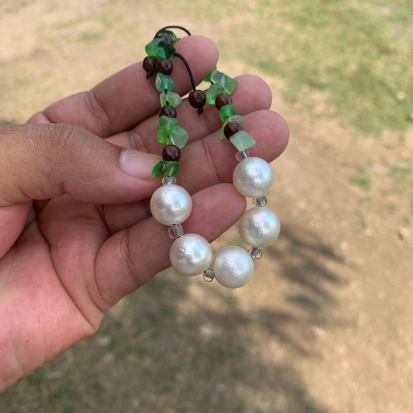 Real South Sea Pearl Bracelet Stone and Wood Accent, 12mm GR-4