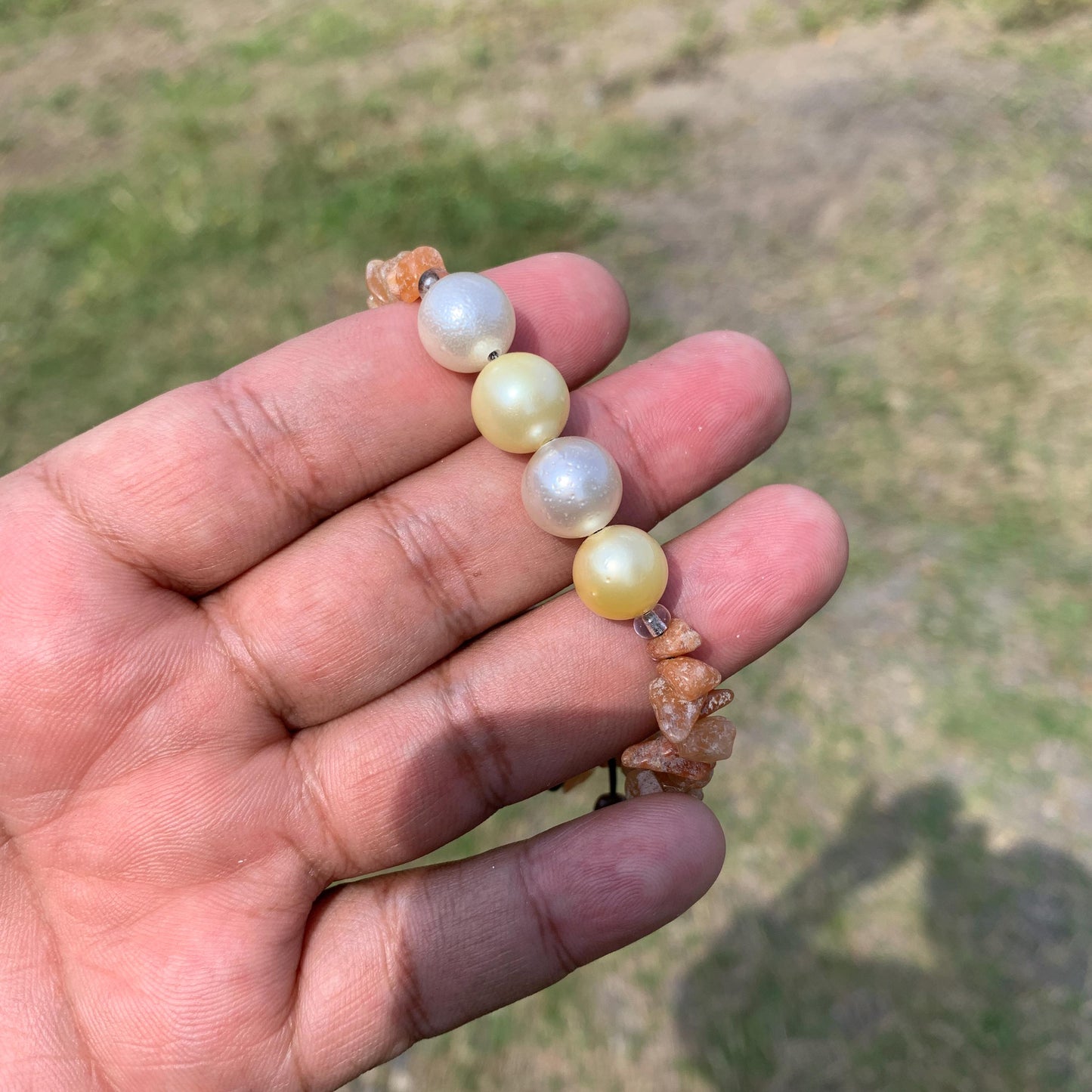 Real South Sea Pearl Bracelet With Stone and Wood Real Seawater Saltwater Pearl Stone Wood Bracelet BoZorX GR-A