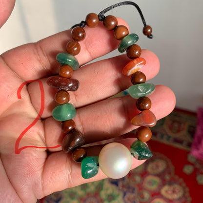 South Sea Pearl Bracelet Stone & Wood Accent - BoZorX Var-2