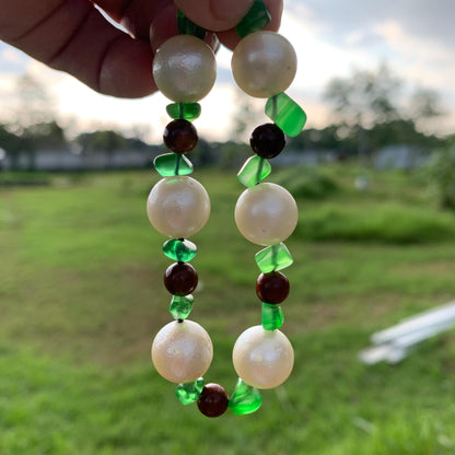 Real South Sea Pearl Bracelet Stone and Wood Accent, 13mm Var-1