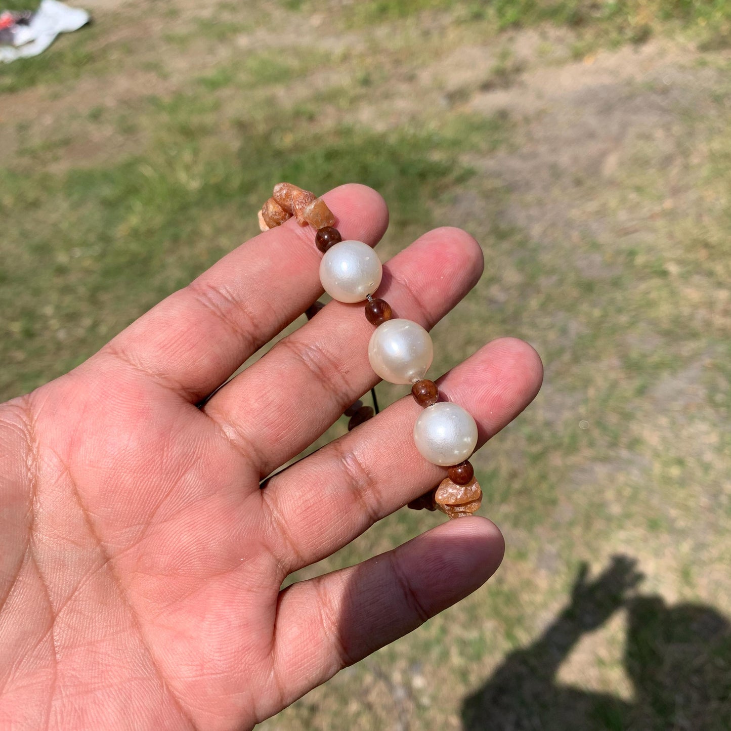 Real South Sea Pearl Bracelet With Stone and Wood Real Seawater Saltwater Pearl Stone Wood Bracelet BoZorX GR-A