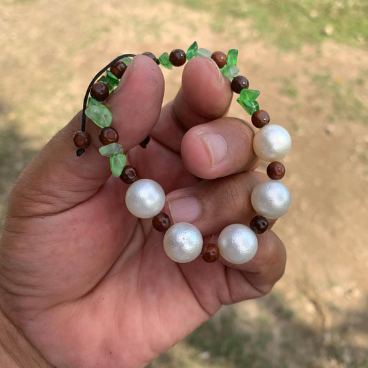 Real South Sea Pearl Bracelet Stone and Wood Accent, 12mm GR-5