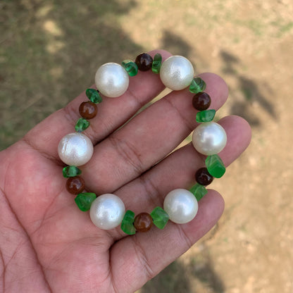 Real South Sea Pearl Bracelet Stone and Wood Accent, 12.5mm GR-6