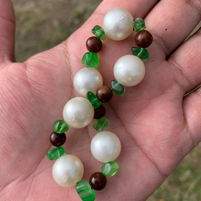 Real South Sea Pearl Bracelet Stone and Wood Accent, 13mm Var-1