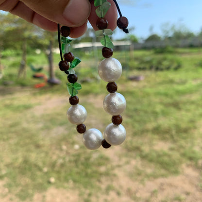 Real South Sea Pearl Bracelet Stone and Wood Accent, 12mm GR-5