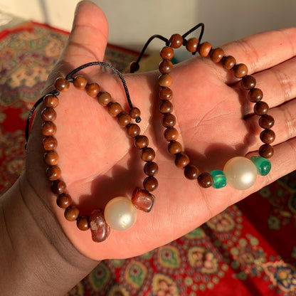 South Sea Pearl Bracelet Stone & Wood Accent - BoZorX Var-2
