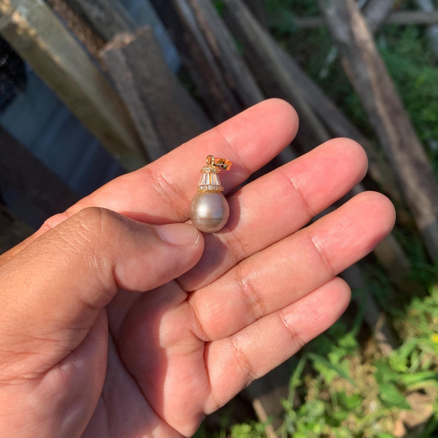 Real Tahitian Pearl Pendant 12mm Saltwater Pearl JN-3