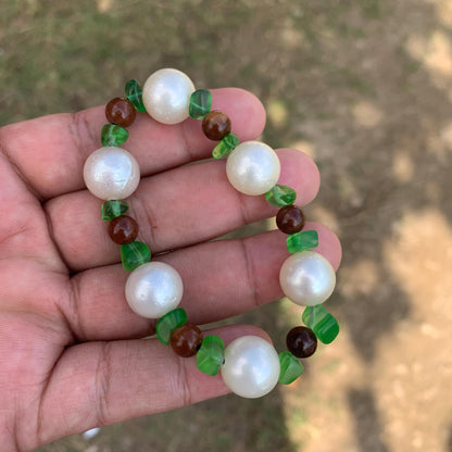 Real South Sea Pearl Bracelet Stone and Wood Accent, 12.5mm GR-6