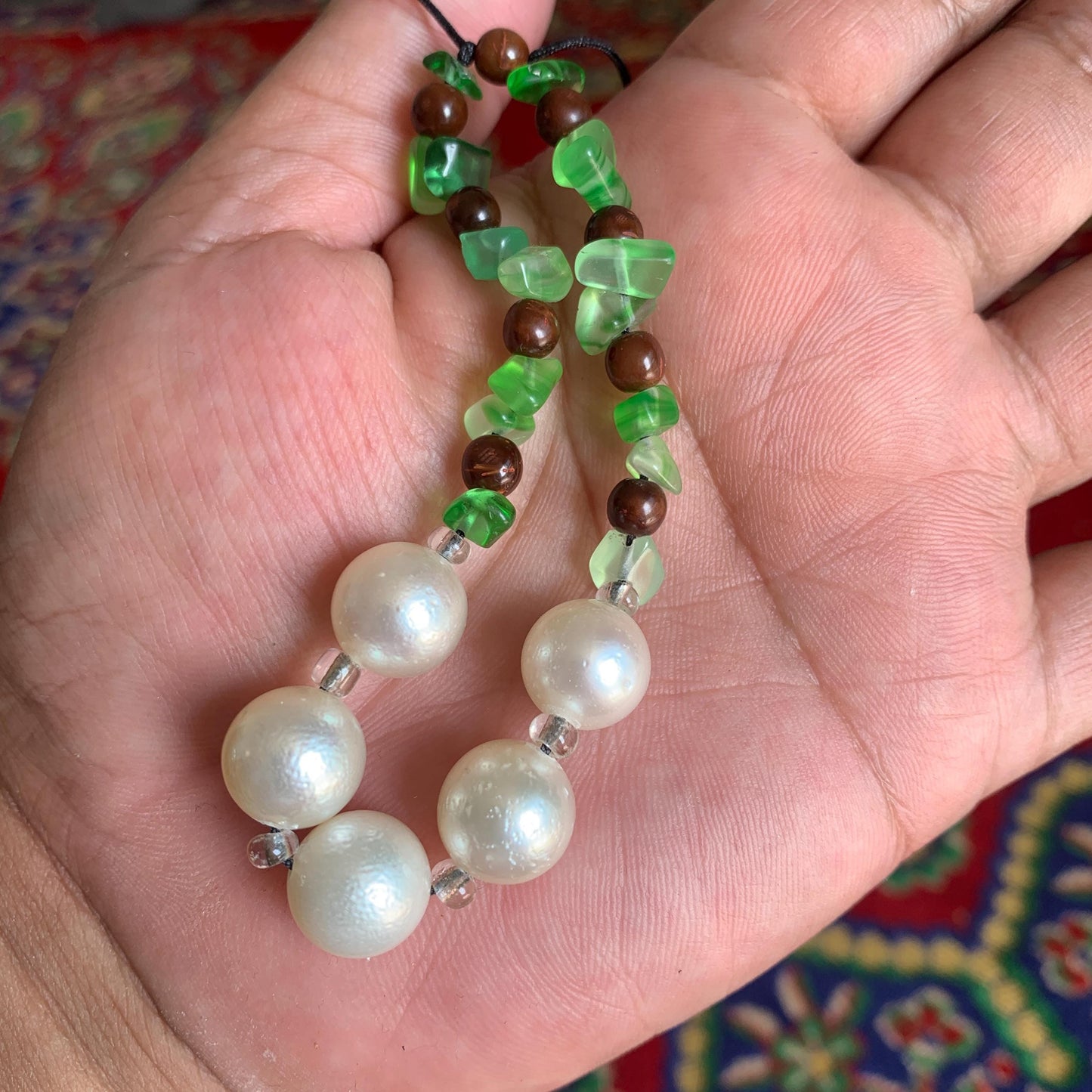 Real South Sea Pearl Bracelet Stone and Wood Accent, 12mm GR-4