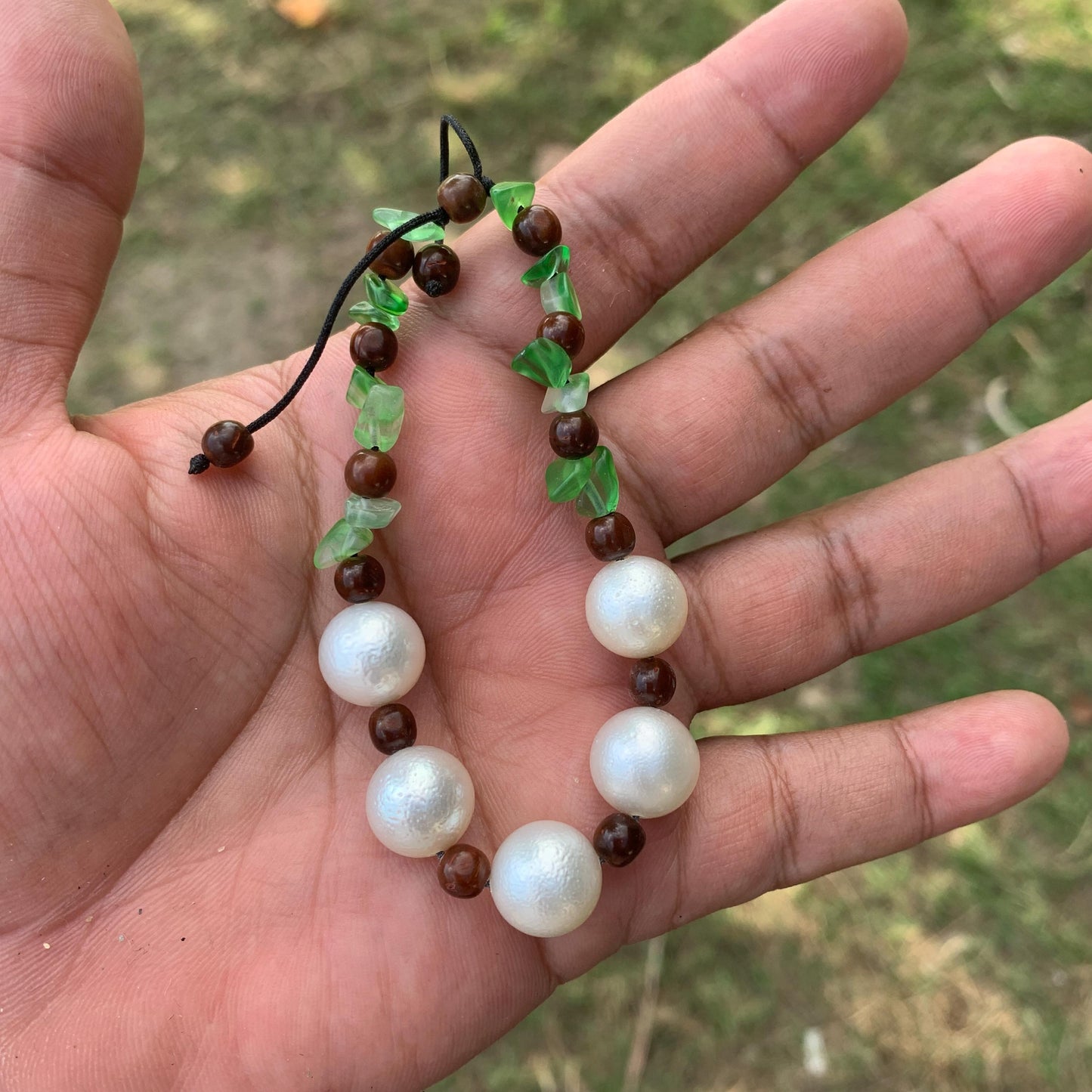 Real South Sea Pearl Bracelet Stone and Wood Accent, 12mm GR-5