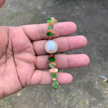 Real South Sea Pearl Bracelet Stone and Wood Accent, 16.4mm BSP-2