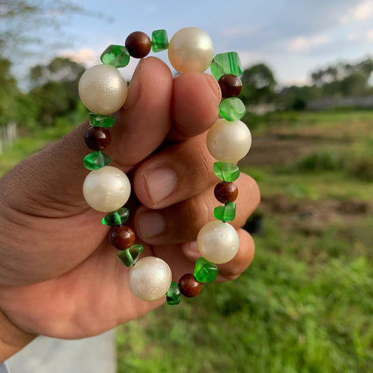 Real South Sea Pearl Bracelet Stone and Wood Accent, 13mm Var-1